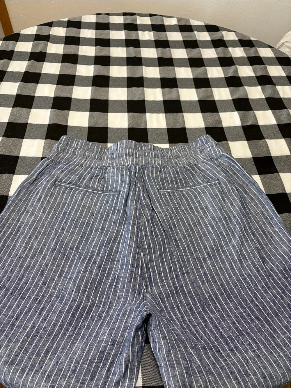 Quince Blue White Stripe Wide Leg Chambray Linen Pants Womens Large Pull On Crop